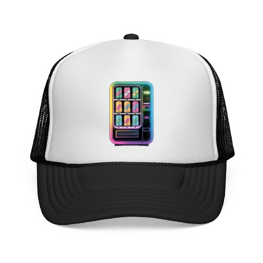 Y2K Cyber Vending Machine with Iridescent Drinks Trucker Caps