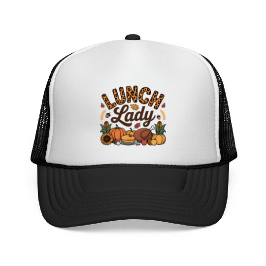 Leopard Fall Autumn Thanksgiving Lunch Lady Trucker Caps