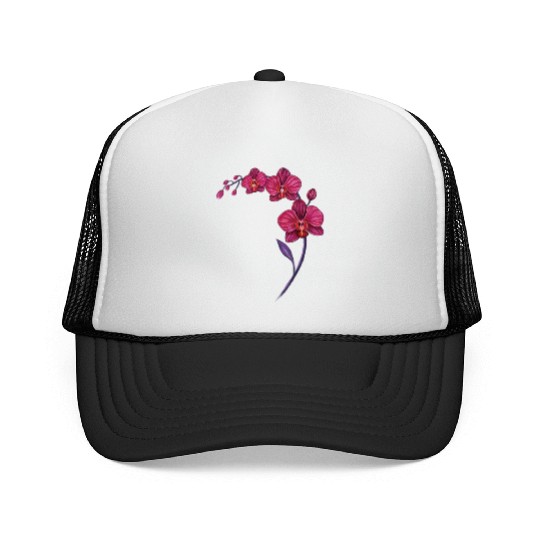 Elegant Violet Pink Orchid Flower Branch Design Trucker Caps