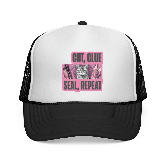 Decoupage Mantra Cut Glue Seal Repeat Cat Trucker Caps