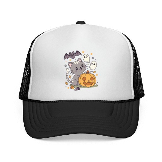 Halloween Kawaii Cat Bat Pumpkin Trucker Caps