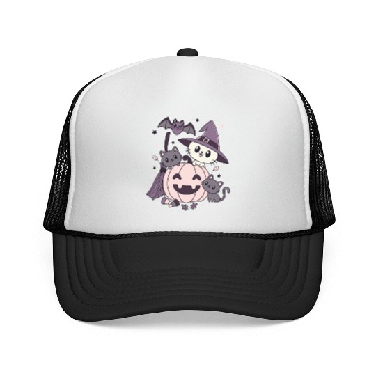 Halloween Kawaii Cat Pumpkin Ghosts Trucker Caps