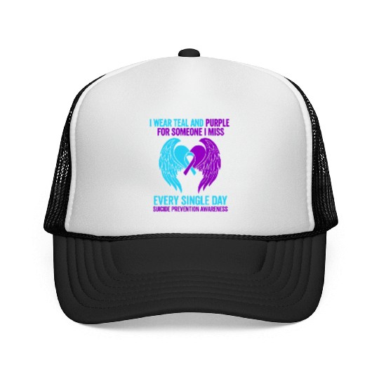 I Wear Teal and Purple for Someone Suicide Awarene Trucker Caps