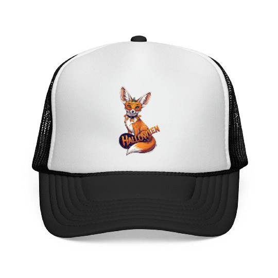Enchanted Fox with Jack-o-Lantern Mask Trucker Caps