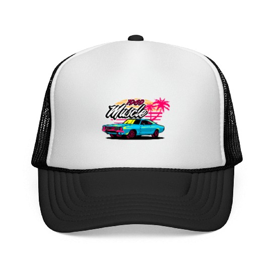 Retro 1969 Muscle Car Sunset Design Trucker Caps