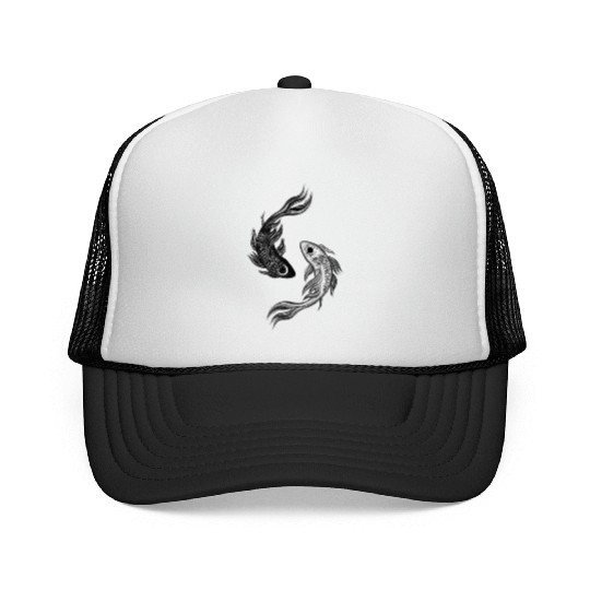 Ethereal Black & White Koi Fish Yin Yang Design Trucker Caps