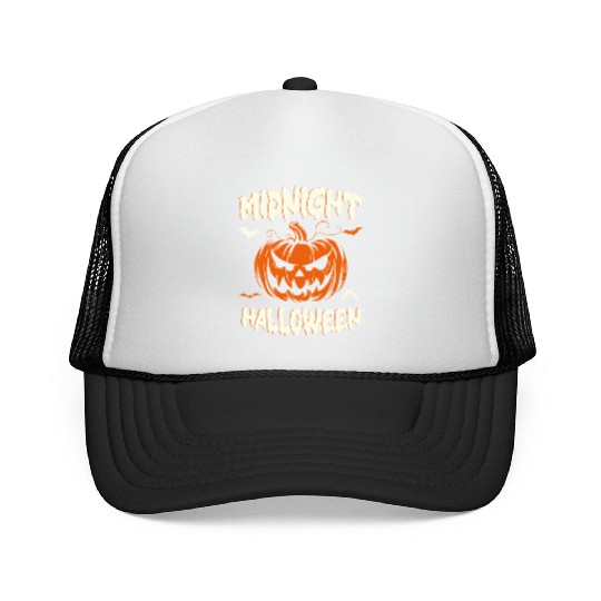 Midnight Halloween Pumpkin Scary Jack-O-Lantern Trucker Caps