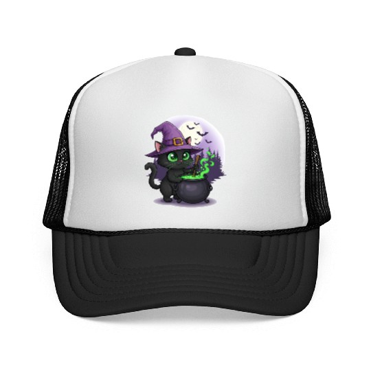 Enchanting Witch Cat Under Full Moon Trucker Caps