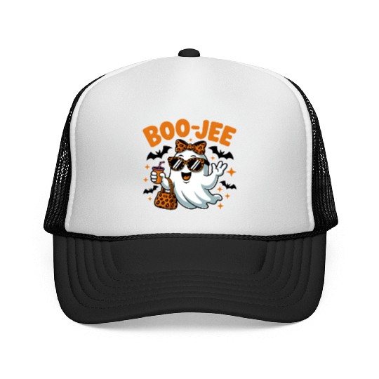 Boo-Jee Ghost Cute Leopard Print Halloween Boojee Trucker Caps