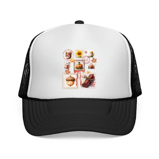 Watercolor Autumn Postage Stamps Fall Vibes Autumn Trucker Caps