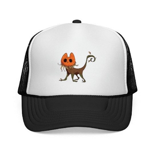 Whimsical Jack-o'-Lantern Cat Hybrid Trucker Caps