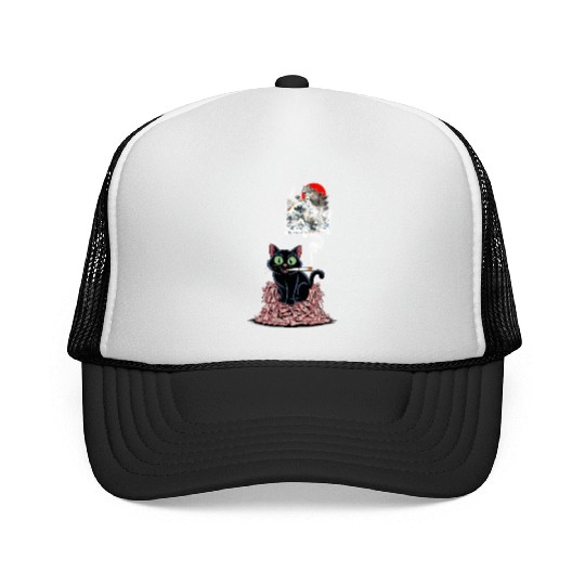 Black Cat Smoking Cigarette Catzilla Trucker Caps