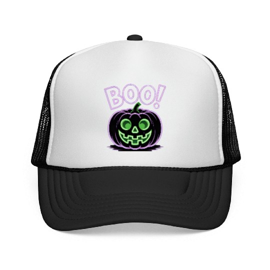 Neon Jack-O-Lantern Halloween Design Trucker Caps
