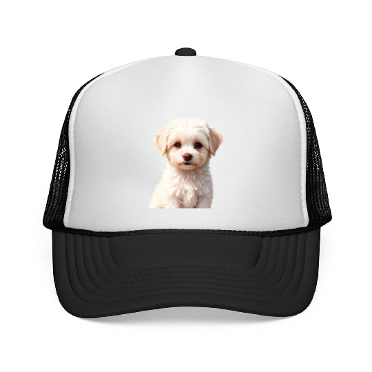 Adorable White Puppy Portrait Design Trucker Caps
