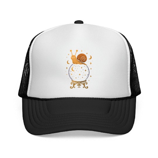 Whimsical Snail Crystal Ball Design Trucker Caps