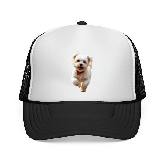 Joyful Puppy Run Illustration Trucker Caps