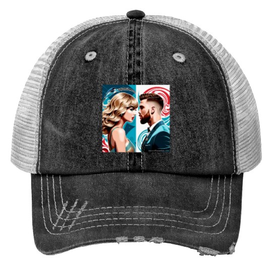 taylorr Swift and Travis Kelce art Trucker Hats
