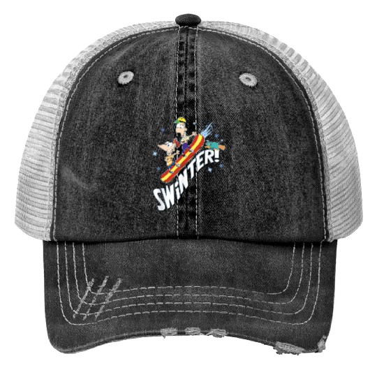 disneys Phineas And Ferb Swinter Snowboarding Shot Trucker Hats