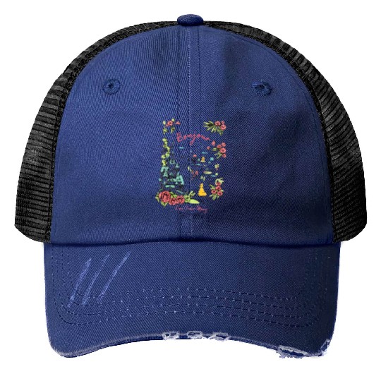 Disney Castle Belle Princess Bonjour Rose , Beauty and the Beast Floral Tee, Magic Kingdom Disneyland Family Holiday 2024 Trip Trucker Hats