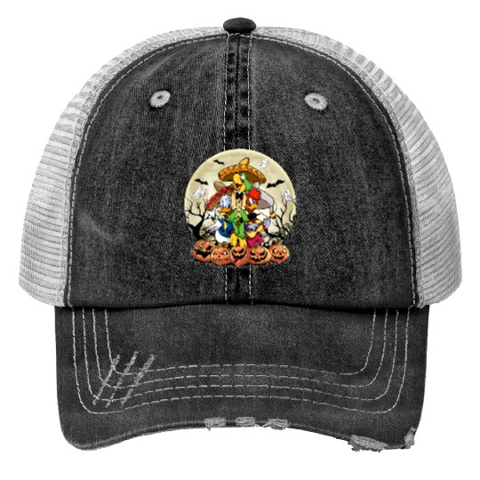 Retro Disney Three Caballeros Halloween Trucker Hats, WDW Halloween Party Matching Family Trucker Hats