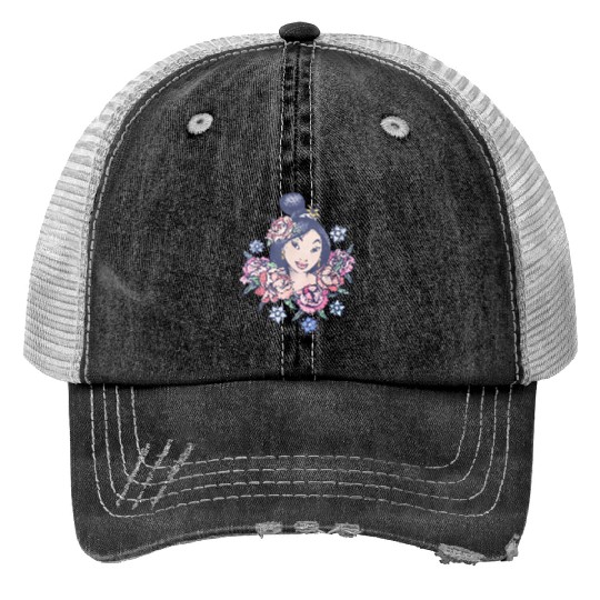 Disney Mulan Floral Sketch Portrait Trucker Hats