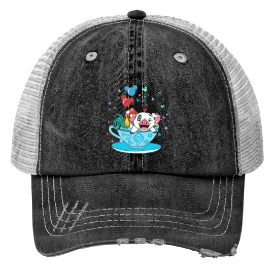 Moana Trucker Hats Pua and Hei Hei, Disney Teacup Trucker Hats, Disney Matching Trucker Hats