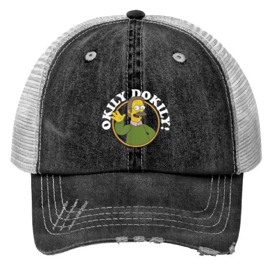 The Simpsons Ned Flanders Okily Dokily Circle Picture Trucker Hats, The Simpsons Birthday Tees, Magic Kingdom, Disneyland Family Vacation Trucker Hats
