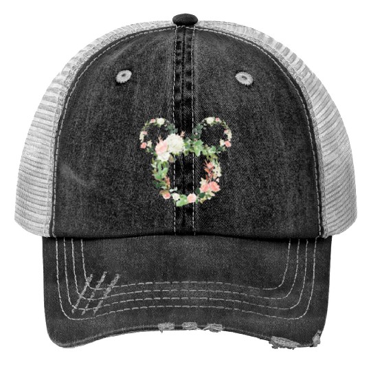 Floral Mickey Mouse Head Trucker Hats, Disney Floral Trucker Hats