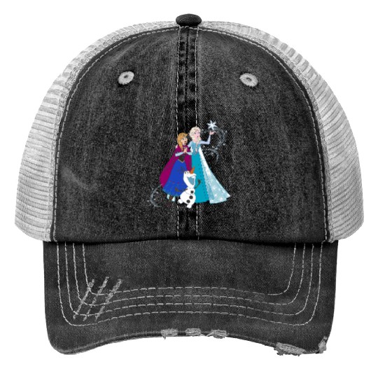 disney frozenss Olaf Anna Elsa Sisters Snowflake Portrait Trucker Hats
