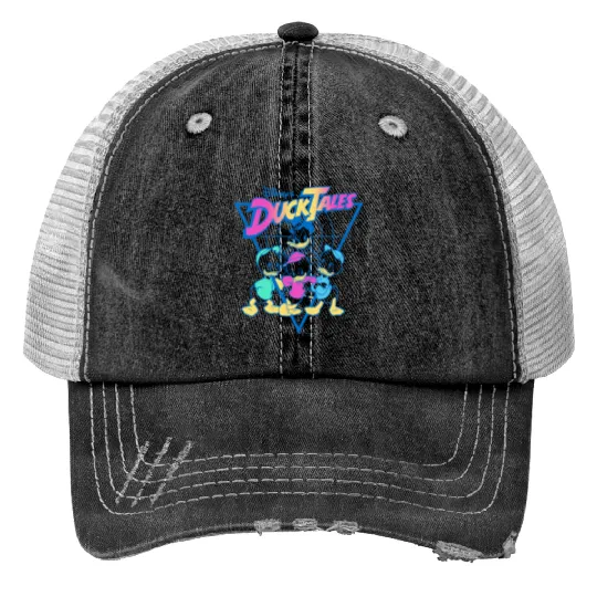 Disney DuckTales Vintagess Neon Outlines Group Shot Distressed Trucker Hats
