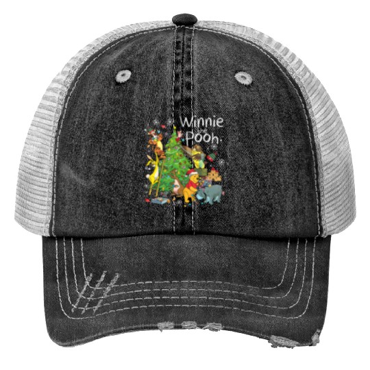 Christmas Pooh Trucker Hats, Winnie the Pooh Christmas Trucker Hats,  Pooh and Friends Christmas Tree Trucker Hats, Disneyland Christmas Trucker Hats