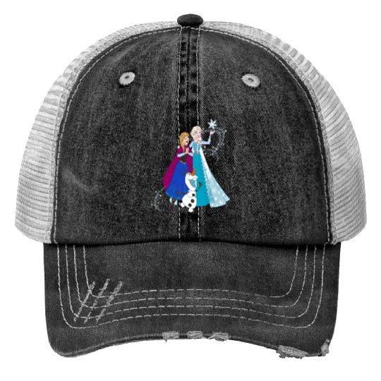 disney frozenss Olaf Anna Elsa Sisters Snowflake Portrait Trucker Hats