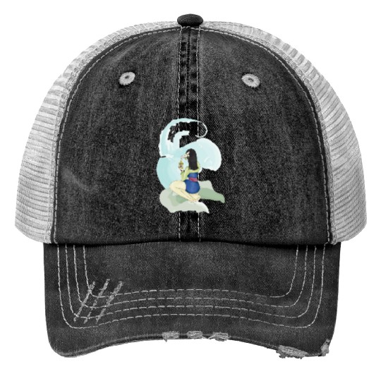 zuko blue spirit with dragons Sticker: Disney Mulan Anime Mushu, Mulan and Mushu Trucker Hats
