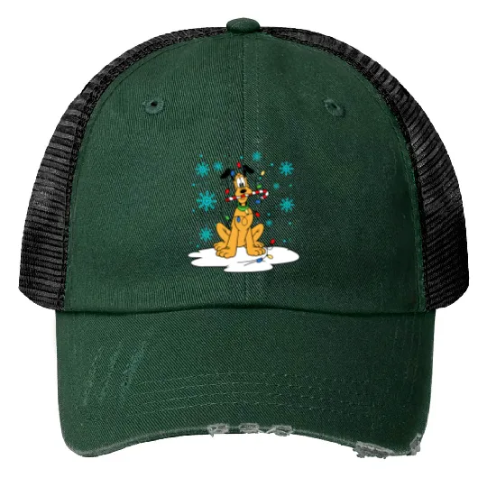 Disney Christmas Trucker Hats, Pluto Christmas Trucker Hats, Disney Pluto Trucker Hats