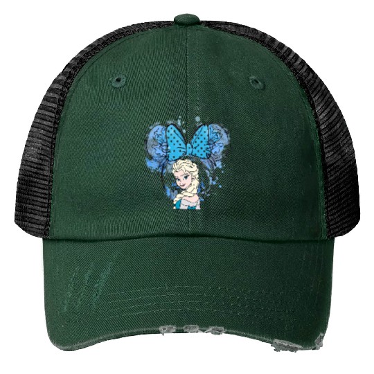 Elsa Mickey Ears Trucker Hats, Disney Princess Trucker Hats, Elsa Watercolor Castle Trucker Hats