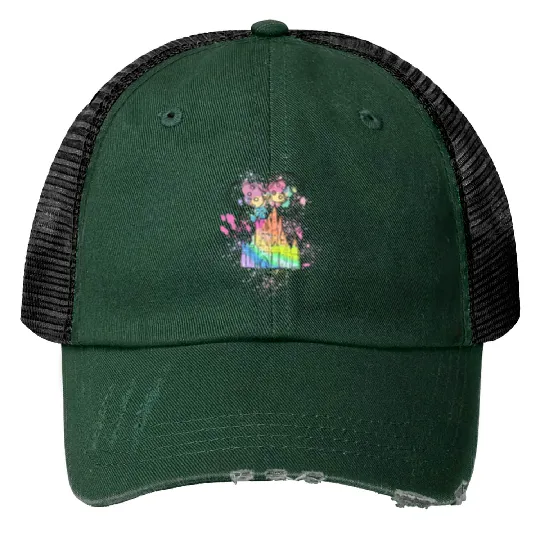 Rainbow Pastel Watercolor Castle Disney Trucker Hats, Minnie Mouse Trucker Hats