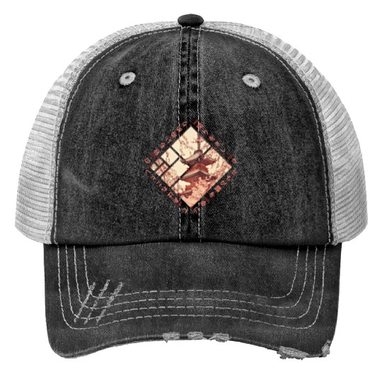 Geometric Japanese Karuta Autumn Poem Trucker Hats