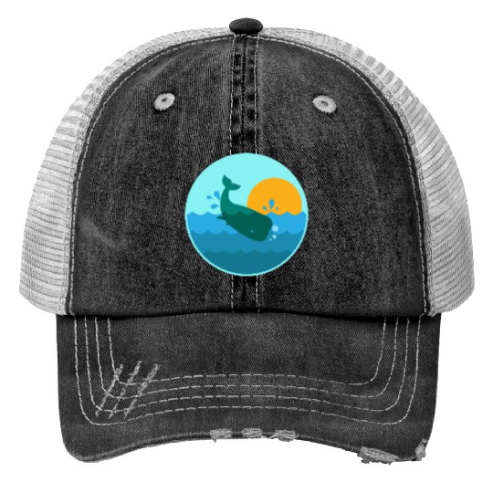 Whale Jump Sunrise Ocean Window - Gift Idea Trucker Hats