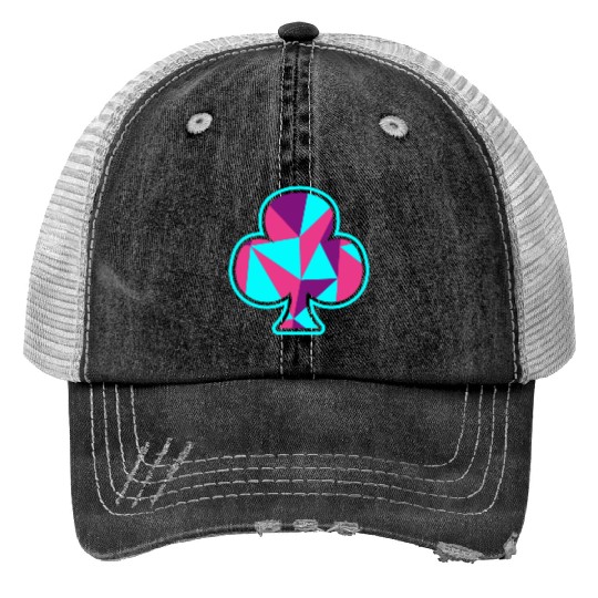 Playing card clover gift game player poker neon Trucker Hats