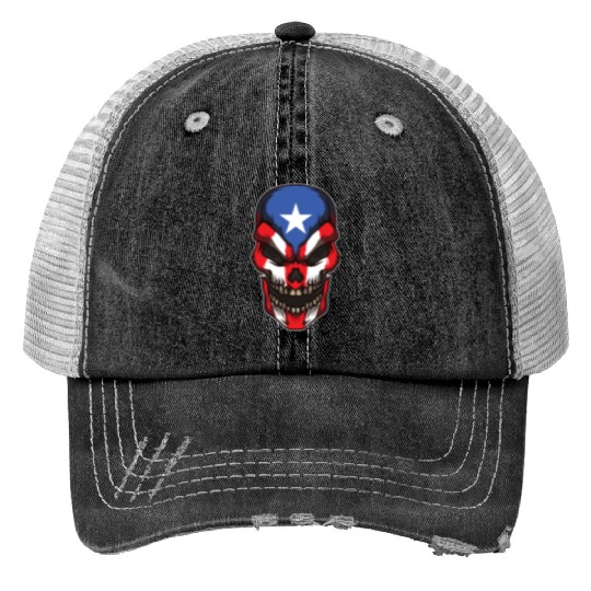 Puerto Rico Skull | Proud Boricua Flag Trucker Hats