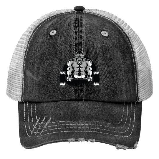 Gorilla Dumbell Trucker Hats