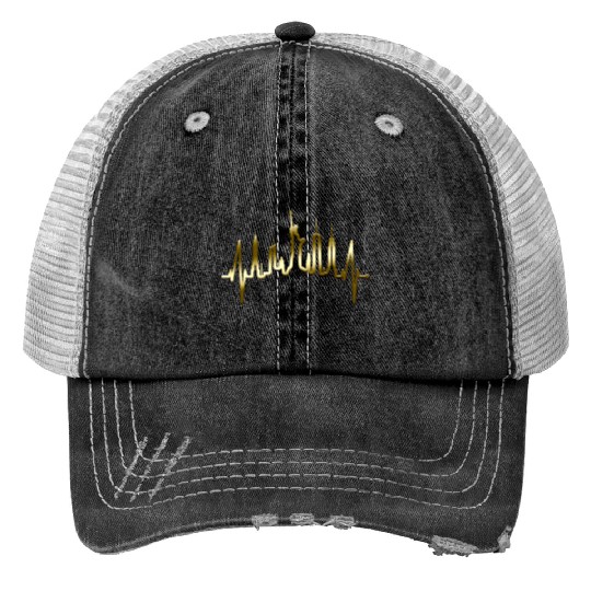 New York City Heartbeat Manhattan Skyline USA Gold Trucker Hats