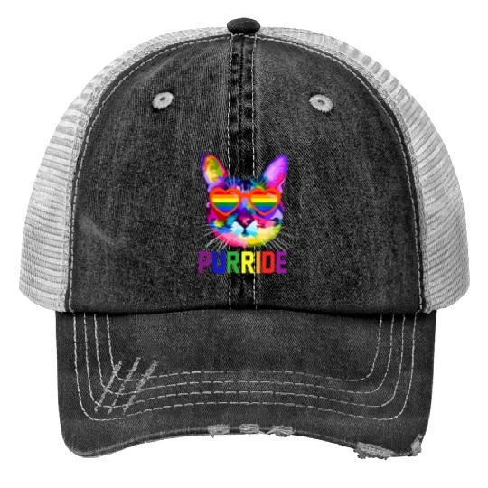 Gay Pride Trucker Hats for Women Men LGBT Cat Gift