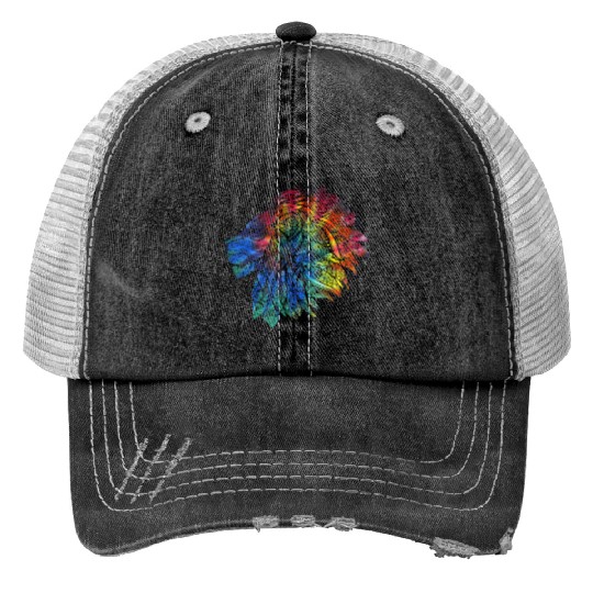 Psychedelic Lion Design Gift. Rainbow Mandala Trucker Hats