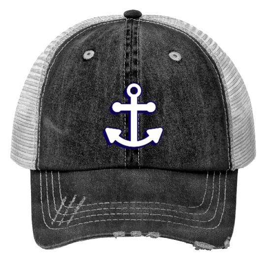 Nautical boat anchor in navy blue and white 3D Trucker Hats