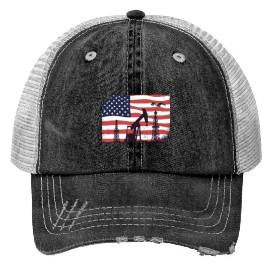 Oil Rig Worker Pump USA American Gas Oilfield Trucker Hats