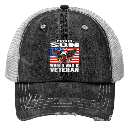 Proud Son of World War 2 Veteran Military Trucker Hats