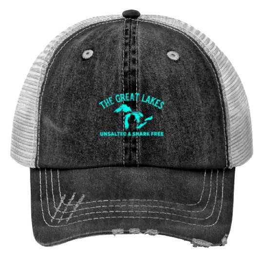 The Great Lakes Unsalted & Shark Free Michigan Gif Trucker Hats