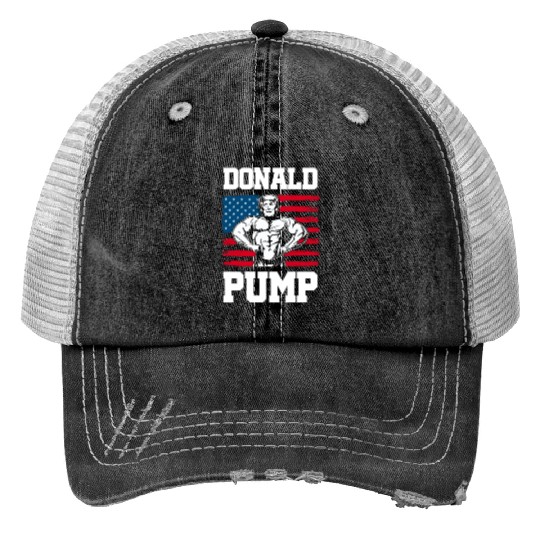 Donald Pump Trump Workout Patriotic Fitness Gym Fu Trucker Hats