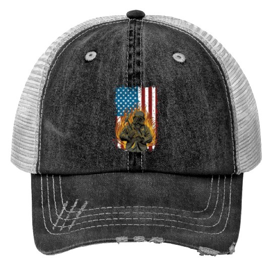 Firefighter Fire Department Thin Red Line Fireman Trucker Hats